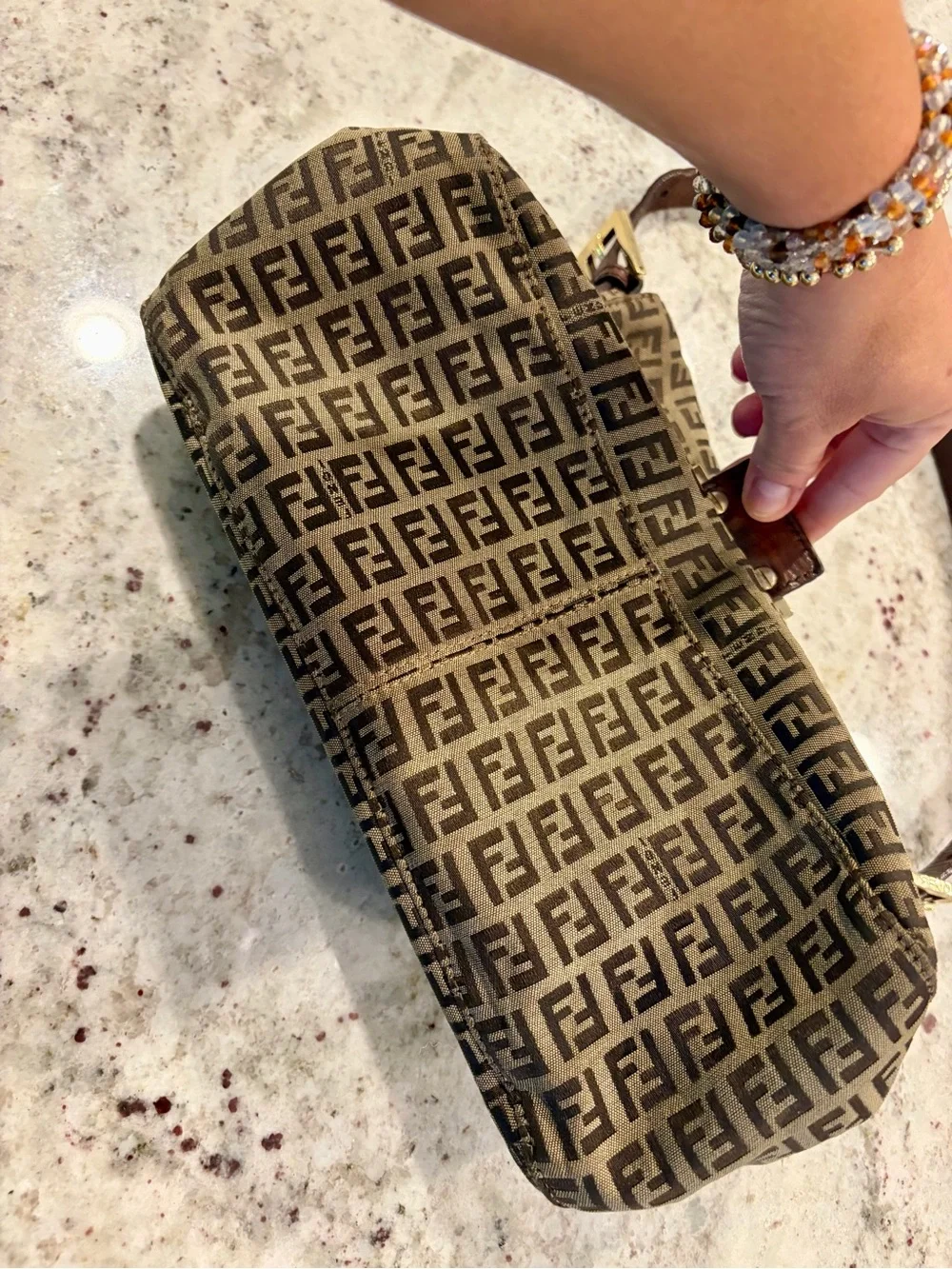 Fendi Brown FF Zucca Canvas Shoulder Bag with Gold Buckle - Picture 3 of 10